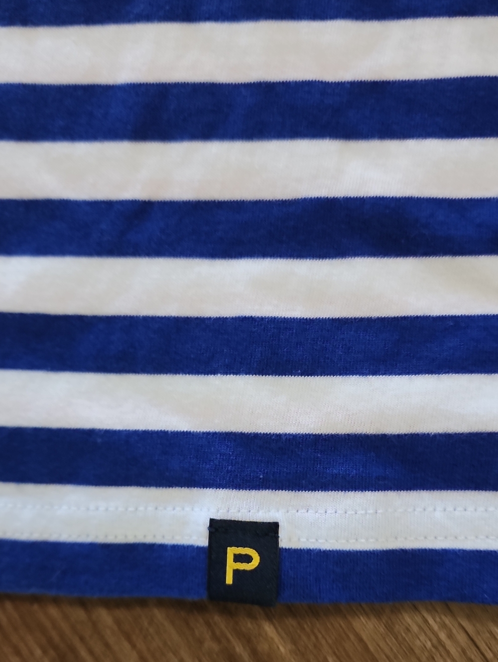 Piombo Blue & White Striped Tee with Red and Green Sleeves - Picture 2 of 5